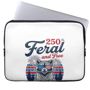 Feral 250 and Free Raccoon Patriotic Vector Design Laptop Sleeve