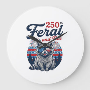 Feral 250 and Free Raccoon Patriotic Vector Design Large Clock