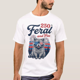 Feral 250 and Free Raccoon Patriotic Vector Design T-Shirt