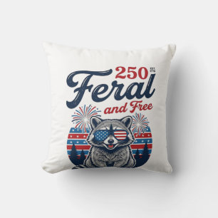 Feral 250 and Free Raccoon Patriotic Vector Design Throw Pillow