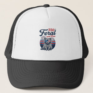 Feral 250 and Free Raccoon Patriotic Vector Design Trucker Hat