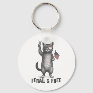 Feral & Free Cat Funny 4th Of July Keychain
