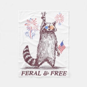 Feral &amp; Free Funny Patriotic Racoon Feral And  Fleece Blanket