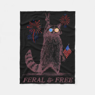 Feral & Free Funny Patriotic Racoon Feral And Fleece Blanket