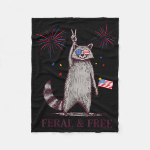 Feral & Free Funny Patriotic Racoon Feral And Fleece Blanket