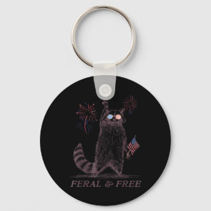 Feral & Free Funny Patriotic Racoon Feral And Keychain