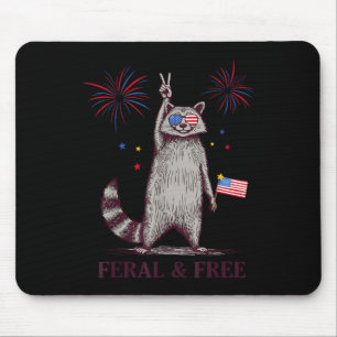 Feral & Free Funny Patriotic Racoon Feral And Mouse Pad