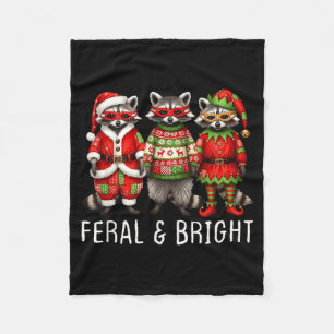 Feral And Bright Raccoon Santa Christmas Holiday T Fleece Blanket