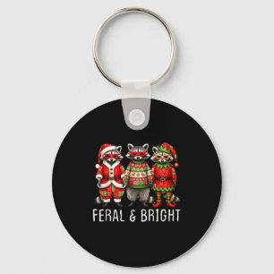 Feral And Bright Raccoon Santa Christmas Holiday T Keychain