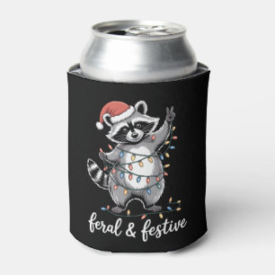 Feral And Festive Christmas Raccoon Santa Hat Can Cooler