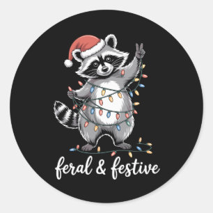 Feral And Festive Christmas Raccoon Santa Hat Classic Round Sticker