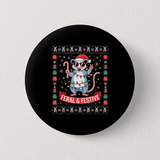 Feral And Festive Ossum Christmas Sweater  2 Inch Round Button (Front)