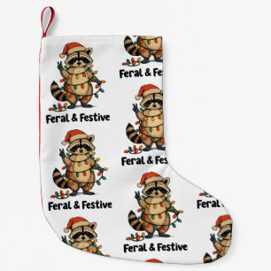 Feral And Festive Raccoon Christmas Xmas Lights Small Christmas Stocking
