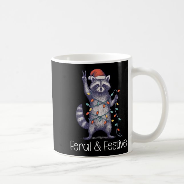 Feral And Festive Raccoon, Funny Christmas  Coffee Mug (Right)