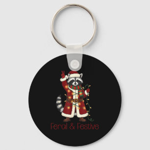 Feral And Festive Raccoon Funny Christmas Keychain