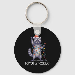 Feral And Festive Raccoon, Funny Christmas  Keychain