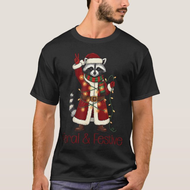 Feral And Festive Raccoon Funny Christmas  T-Shirt (Front)