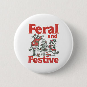 Feral And Festive Raccoon Santa Christmas Holiday  2 Inch Round Button