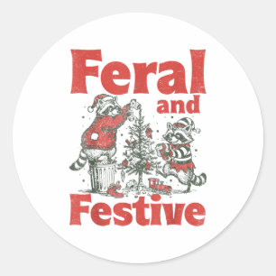 Feral And Festive Raccoon Santa Christmas Holiday  Classic Round Sticker