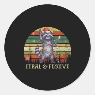 Feral And Festive Raccoon Santa Christmas Holiday  Classic Round Sticker