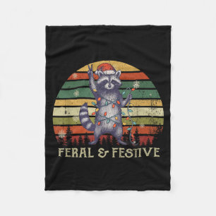 Feral And Festive Raccoon Santa Christmas Holiday  Fleece Blanket