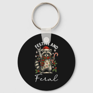 Feral And Festive Raccoon Santa Hat Christmas Ligh Keychain
