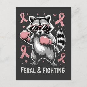 Feral and Fighting Raccoon Breast Cancer Awareness Announcement Postcard
