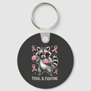 Feral and Fighting Raccoon Breast Cancer Awareness Keychain