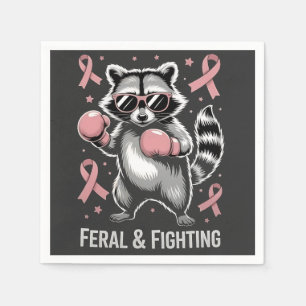 Feral and Fighting Raccoon Breast Cancer Awareness Napkin