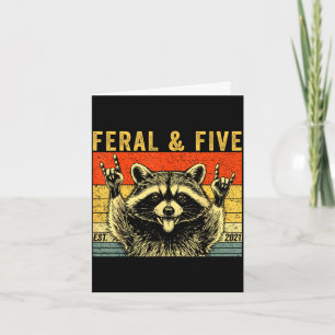 Feral and five raccoon funny 5th birthday girls card