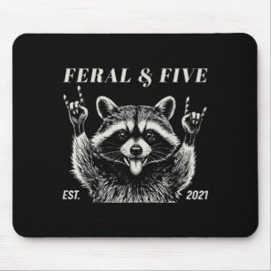 Feral and five raccoon funny 5th birthday girls mouse pad