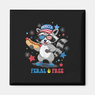 Feral And Free 4th July Funny Patriotic Racoon Fer Magnet