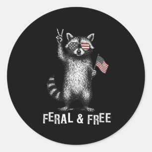 Feral And Free Funny Raccoon 4th Of July Usa Patri Classic Round Sticker