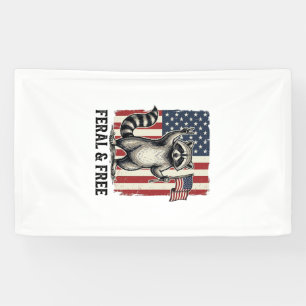 Feral and Free Patriotic Raccoon Vintage Shirt Des Banner