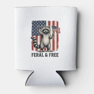 Feral and Free Patriotic Raccoon Vintage Shirt Des Can Cooler