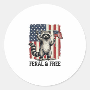 Feral and Free Patriotic Raccoon Vintage Shirt Des Classic Round Sticker