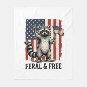 Feral and Free Patriotic Raccoon Vintage Shirt Des Fleece Blanket