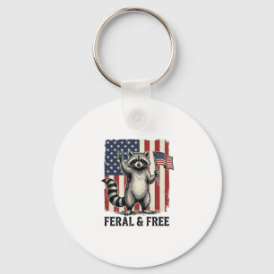 Feral and Free Patriotic Raccoon Vintage Shirt Des Keychain