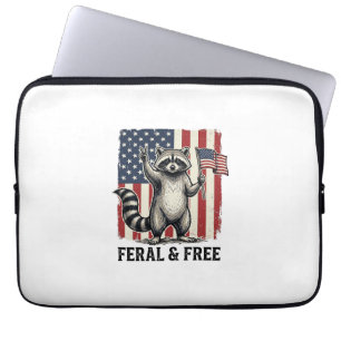 Feral and Free Patriotic Raccoon Vintage Shirt Des Laptop Sleeve