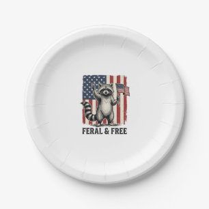 Feral and Free Patriotic Raccoon Vintage Shirt Des Paper Plate