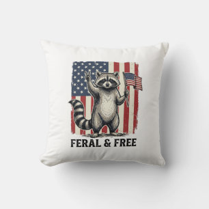 Feral and Free Patriotic Raccoon Vintage Shirt Des Throw Pillow
