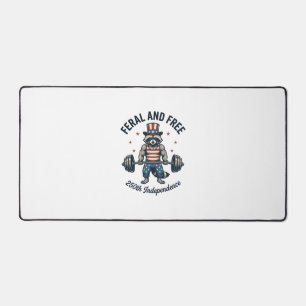 Feral and Free Patriotic Raccoon Weightlifting Shi Desk Mat