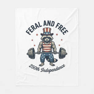 Feral and Free Patriotic Raccoon Weightlifting Shi Fleece Blanket