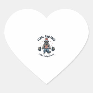 Feral and Free Patriotic Raccoon Weightlifting Shi Heart Sticker