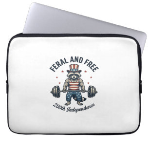 Feral and Free Patriotic Raccoon Weightlifting Shi Laptop Sleeve