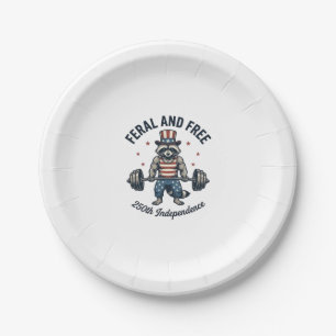 Feral and Free Patriotic Raccoon Weightlifting Shi Paper Plate