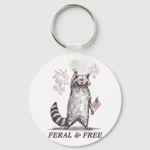 Feral And Free Raccoon, Funny Raccoon 4th Of July Keychain