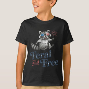 Feral And Free Raccoon, Funny Raccoon 4th Of July T-Shirt