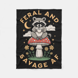 Feral And Savage Zen Yoga Raccoon Drinking Coffee Fleece Blanket