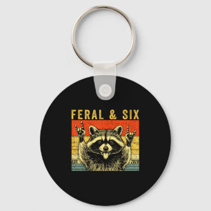 Feral and six raccoon funny 6th birthday girls keychain